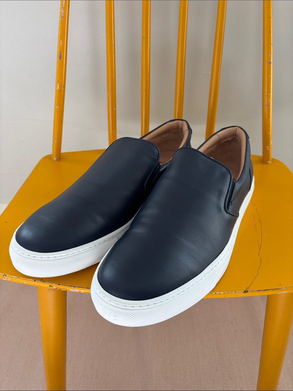 Greats Wooster Men's Slip-On Leather Sneakers in Navy Blue with White Sole